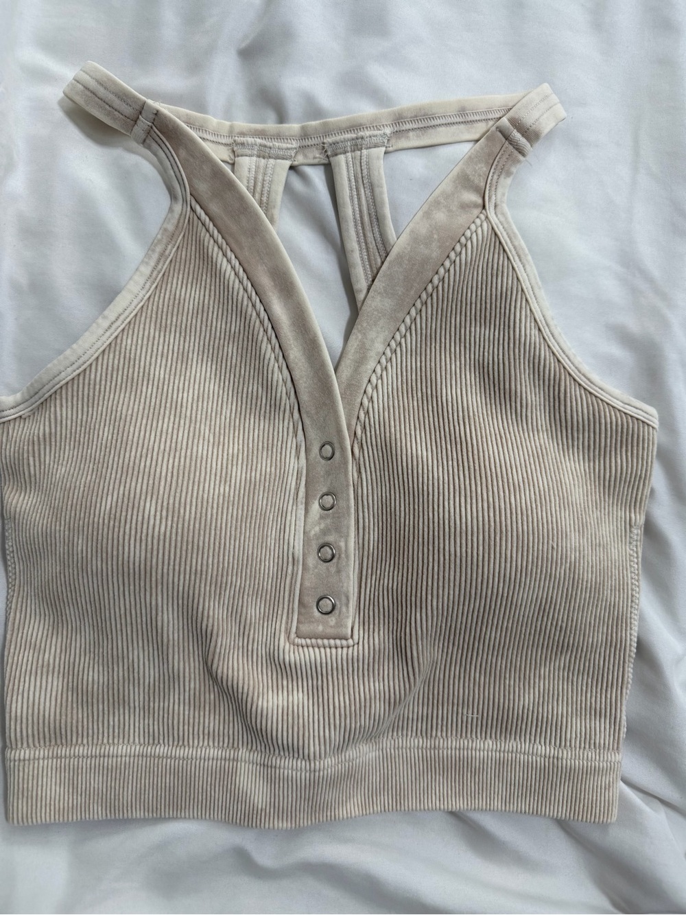 Zenana Outfitters Ribbed Button Front Crop Brami in Sand beige NWT